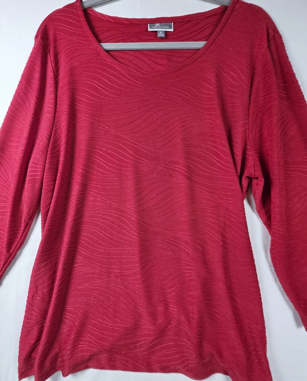 JM Collection Women's Long Sleeve Red Textured Blouse Size XL